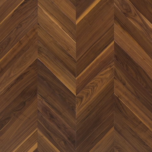 Chevron 45° wood floor in American Walnut: brushed, varnished.