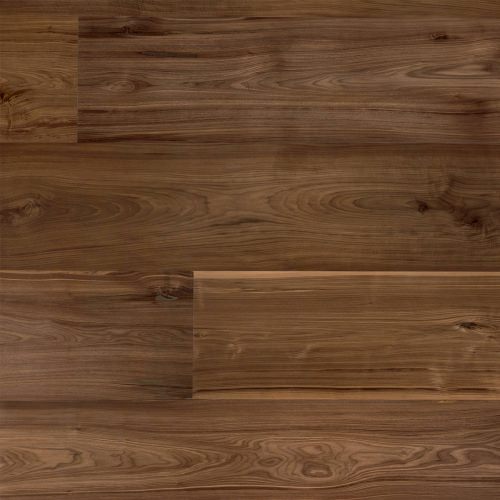 Engineered wood planks Jumbo floor in American Walnut: brushed, varnished.