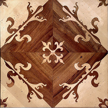 Pavimento geometrico Bassano. Modulo heritage intarsiato a mano.