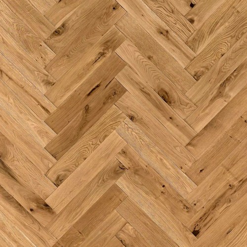 Herringbone 90° wood floor in Oak: brushed, stained, aged effect, hand carved, varnished.